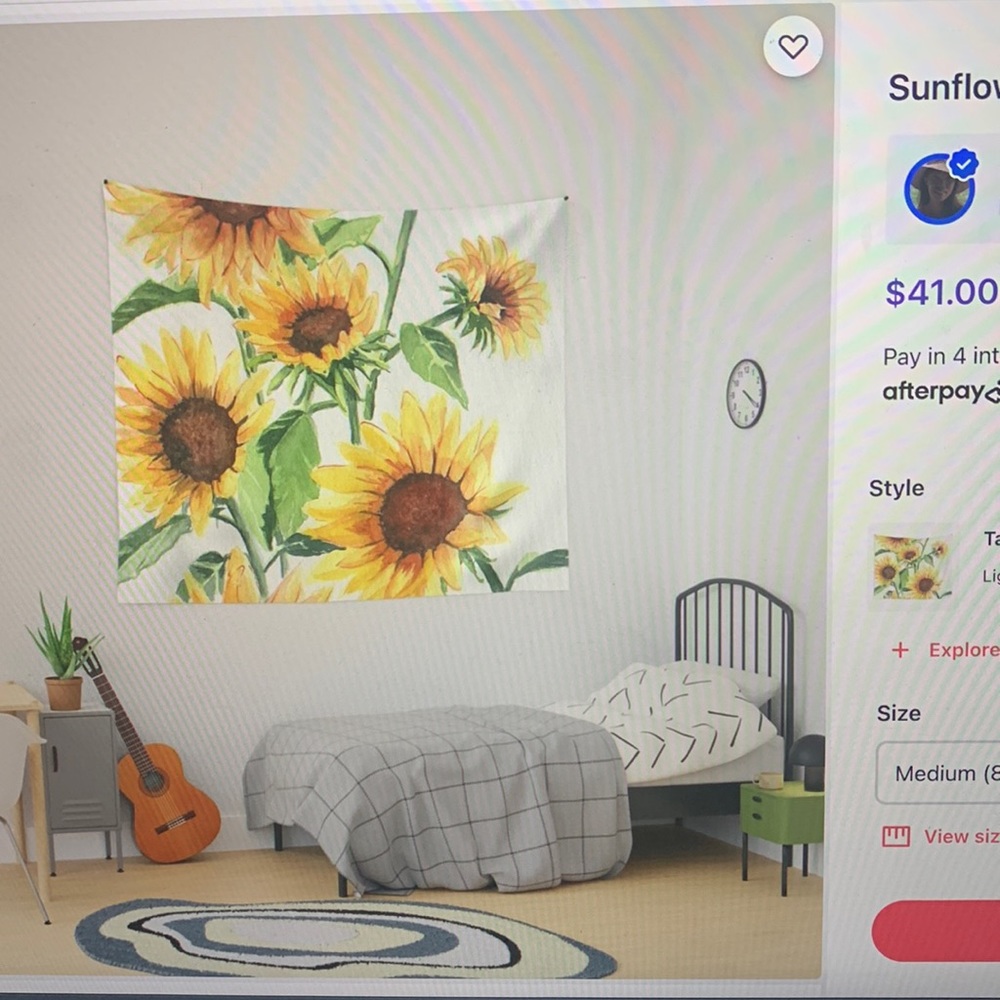 Red Bubble Sunflower Tapestry! Originally $41. New condition